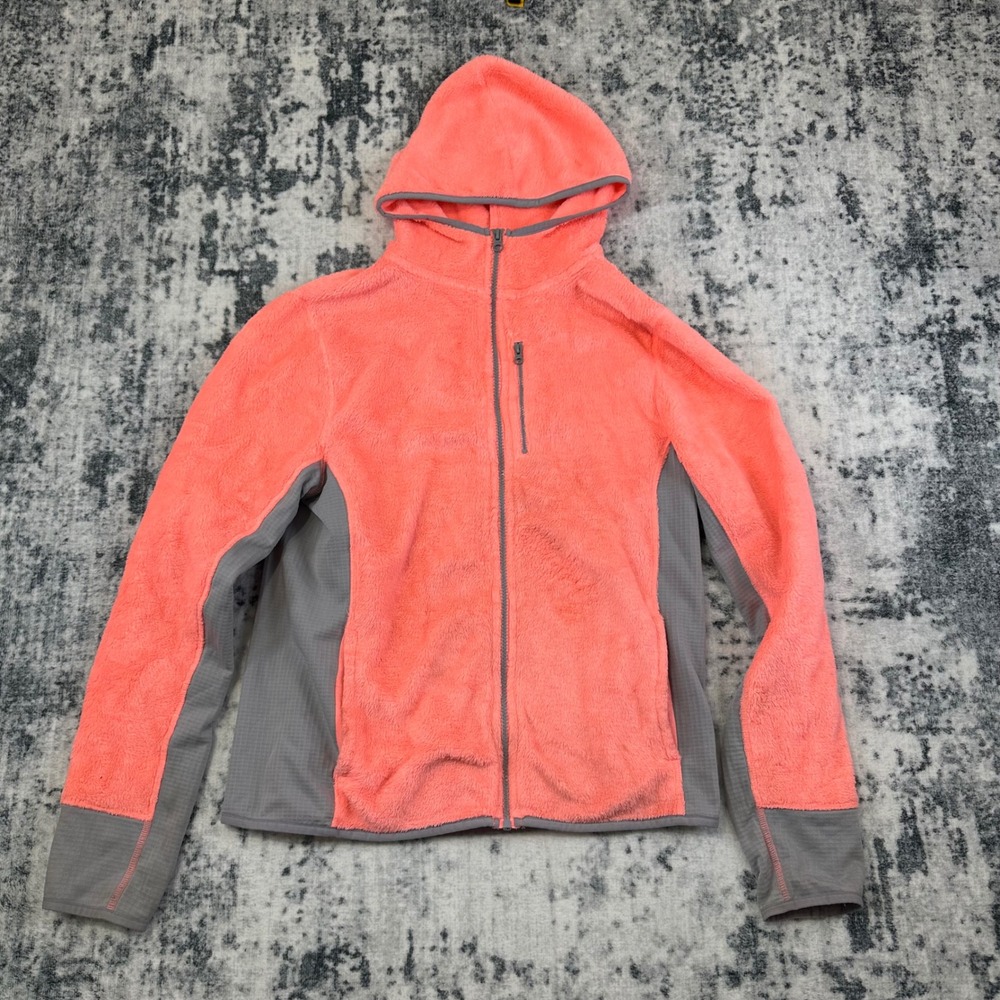 SO Faux Fur Fleece Jacket Women XL Pink Orange Full Zip Hooded Athletic Outdoor